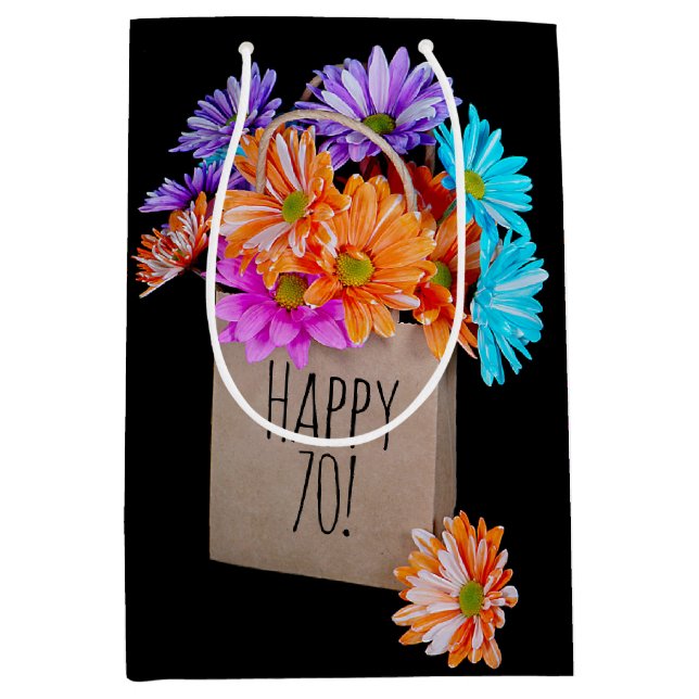70th Birthday Daisy Bouquet In Paper Bag (Front)