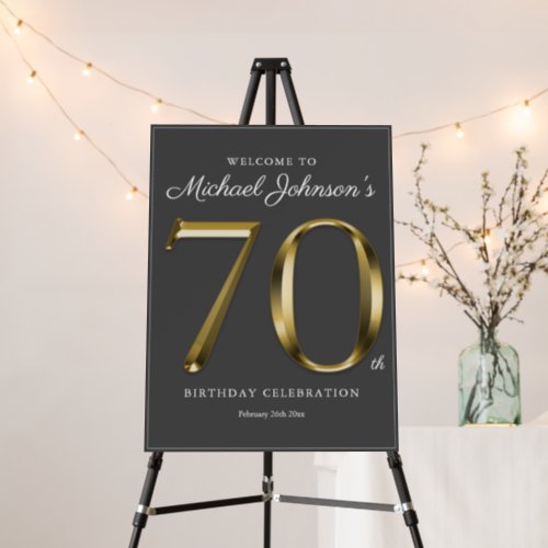 70th Birthday Dark Gray Gold Text Welcome Sign