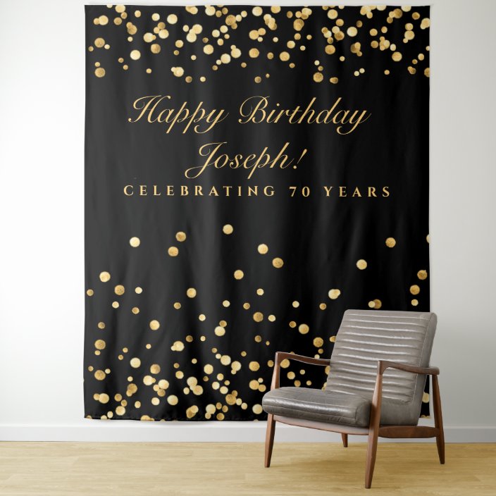 70th Birthday Decor Black And Gold Photobooth Tapestry Zazzle Com