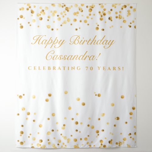 70Th Birthday Decor White And Gold Photobooth Tapestry