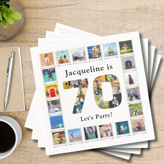 70th Birthday Design Your own Photo Collage Napkins (Custom 70th birthday party napkins with family photo collage template)