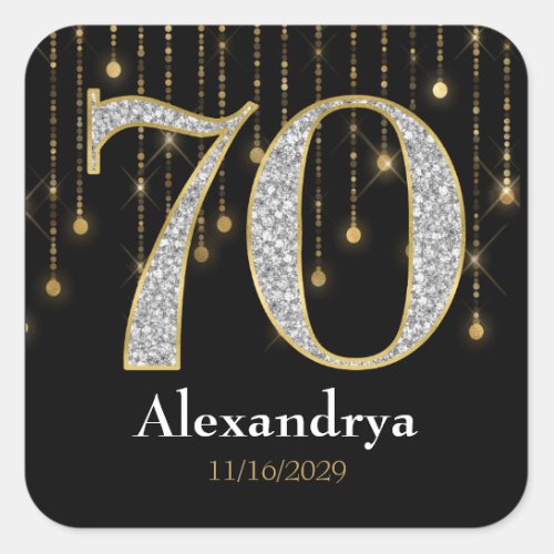 70th Birthday Diamonds Gold Favor Tags Stickers