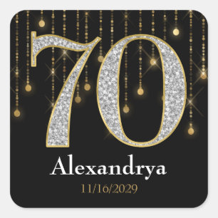 70th Birthday Diamonds Gold Favor Tags Stickers