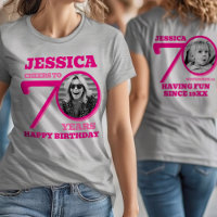 70th Birthday doubled sided photo name pink text