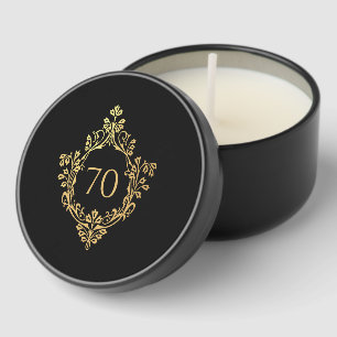 70th Birthday Elegant Black Faux Gold Crest Ornate Mini Candle Favors