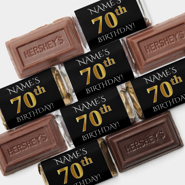 70th Birthday — Elegant, Faux Gold Look 70 + Name Hershey's Miniatures (Assorted)