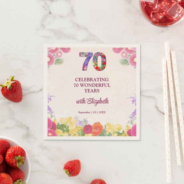 70th Birthday Elegant Floral Party Decor Napkins (Insitu)