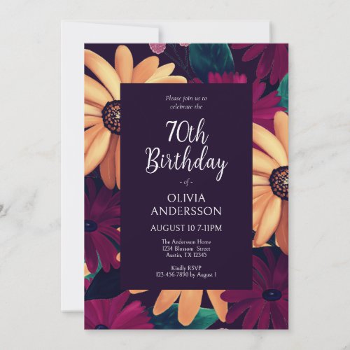 70th Birthday Elegant Floral Party  Invitation