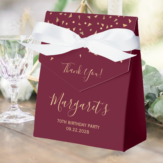 70th Birthday Elegant Gold Confetti Burgundy Favor Boxes (Creator Uploaded)