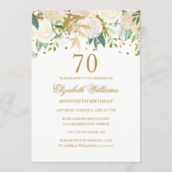 70th Birthday Elegant Gold Floral Invitation by LittleBayleigh at Zazzle