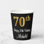 [ Thumbnail: 70th Birthday - Elegant Luxurious Faux Gold Look # Paper Cups ]