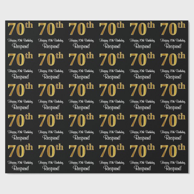 70th Birthday: Elegant Luxurious Faux Gold Look # Wrapping Paper (Flat)