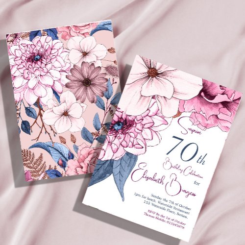 70th Birthday Elegant Modern Floral Invitation