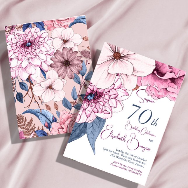 70th Birthday Elegant Modern Floral Invitation (Creator Uploaded)