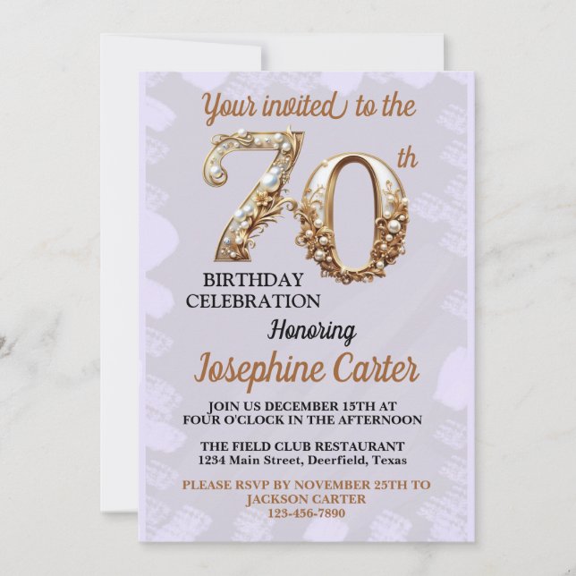 70th Birthday Elegant Party Invitation (Front)