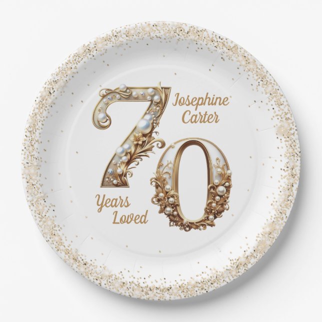 70th Birthday Elegant Party Paper Plates (Front)