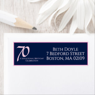 70th Birthday Elegant Pink Navy Modern Script Label