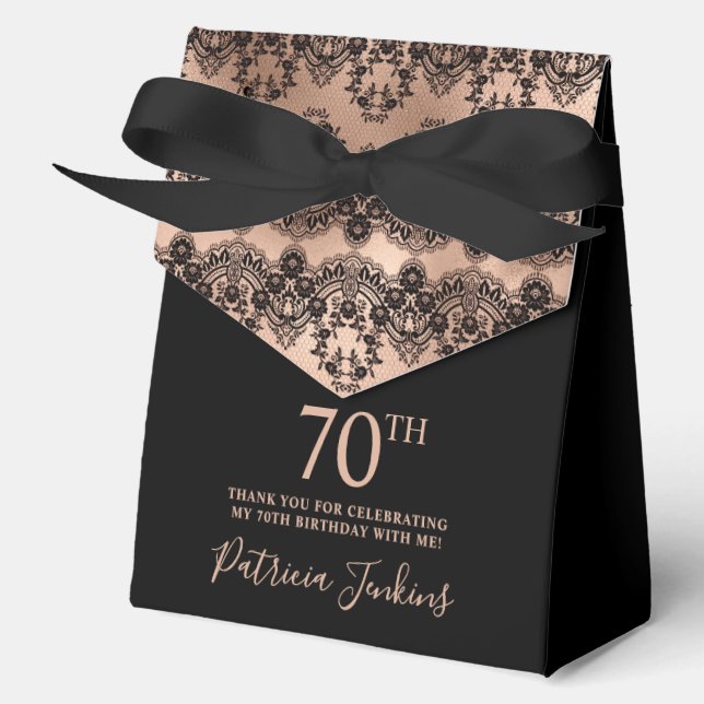 70th Birthday Elegant Rose Gold Lace Favor Boxes (Front)