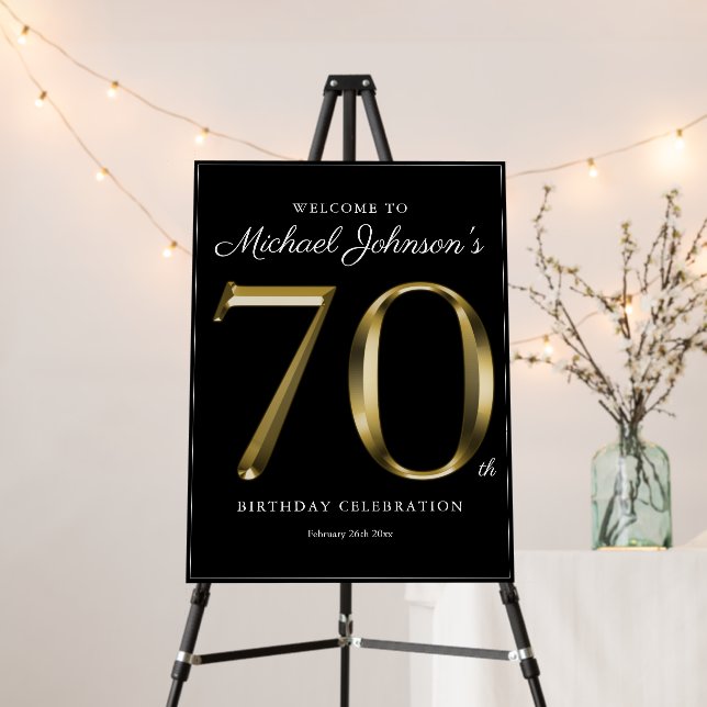 70th Birthday Elegant Solid Gold Black Welcome Foam Board (In Situ (Stand))