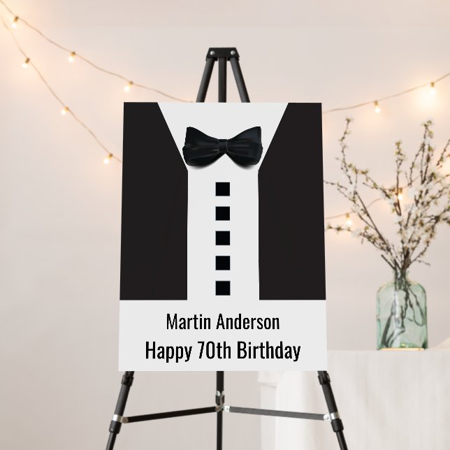 70th Birthday Elegant Tuxedo 🎉 Celebration Sign  (In Situ (Stand))
