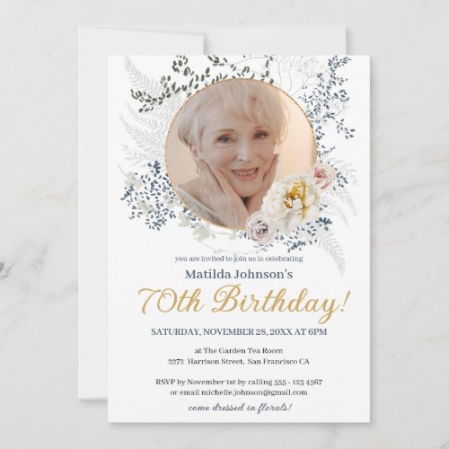 70th Birthday Elegant Yellow Flowers Custom Photo Invitation
