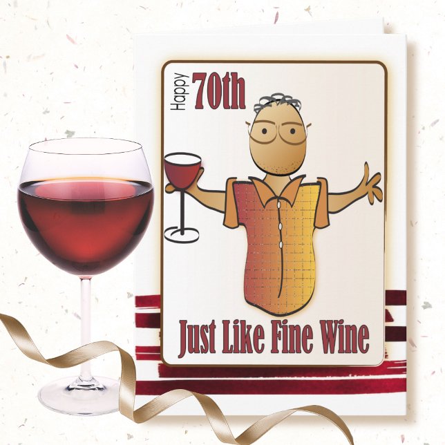 70th Birthday Ethnic Male Cartoon Red Wine 70 Card (Creator Uploaded)
