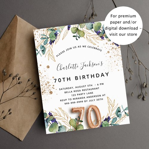 70th birthday eucalyptus budget invitation flyer