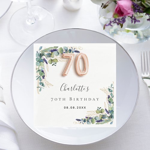 70th Birthday eucalyptus greenery name Napkins