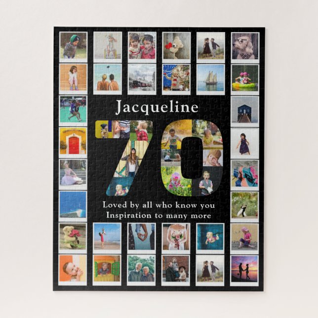 70th Birthday Family Photo Template Black Jigsaw Puzzle (Vertical)