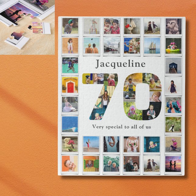 70th Birthday Family Photo Template Jigsaw Puzzle (Personalized 70th Birthday family photo collage jigsaw puzzle.)