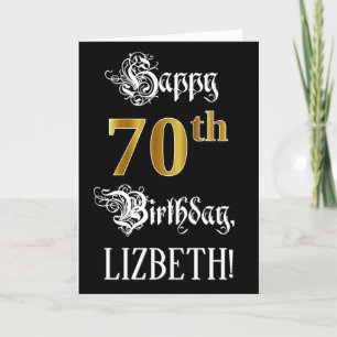 70th Birthday — Fancy Script; Faux Gold Look; Name Card