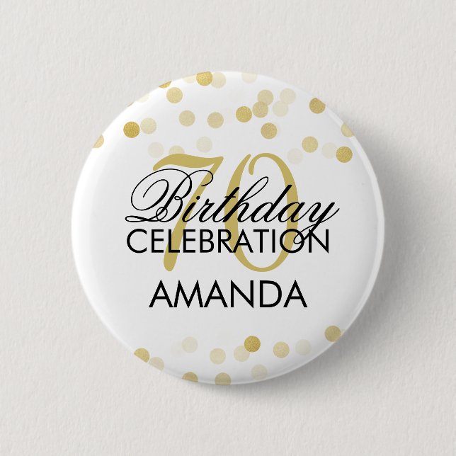 70th Birthday Faux Gold Foil Glitter Lights Pinback Button (Front)