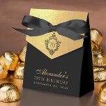 70th Birthday Faux Gold Luxury Black Vintage Crest Favor Boxes<br><div class="desc">An elegant, classy favor box designed for a 70th birthday celebration. It has a two-tone color scheme: black for the main body and faux gold foil for the top flap or lid portion. It gives a premium, celebratory, refined, timeless, slightly formal vibe, perfect for an upscale milestone birthday. In the...</div>