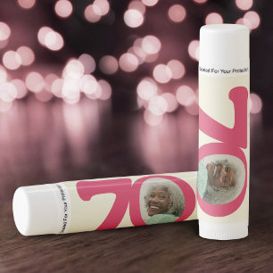 70th Birthday favor pink cream 70 name and photo  Lip Balm