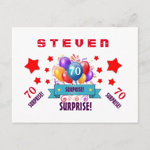 70th Birthday Festive Balloons and Stars B404 Announcement Postcard