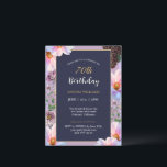 70th Birthday Festive Spring Flower Postcard<br><div class="desc">Festive Floral Invitation Postcard for your 70th Birthday party combine dark dusky blue background for easily readable text with bright front flowers full of spring sunlight.</div>