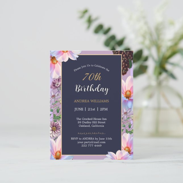 70th Birthday Festive Spring Flower Postcard (Standing Front)