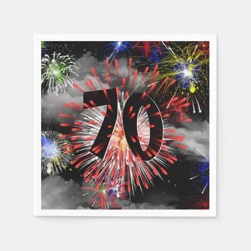 70th Birthday Fireworks In Clouds Napkins