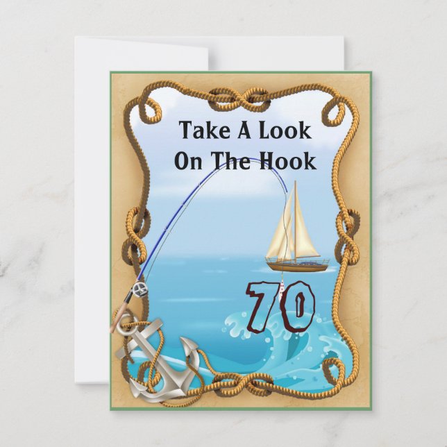 70th Birthday Fishing Invitations for MEN (Front)