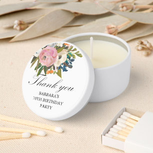 70th Birthday Floral Favor Thank you Name Date  Mini Candle Favors