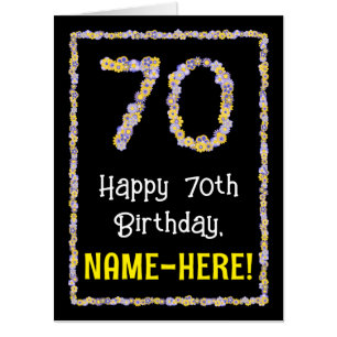70th Birthday: Floral Flowers Number “70” + Name Card