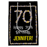 [ Thumbnail: 70th Birthday: Floral Flowers Number, Custom Name Gift Bag ]