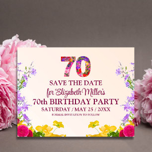 70th birthday floral modern 70 years party announcement postcard