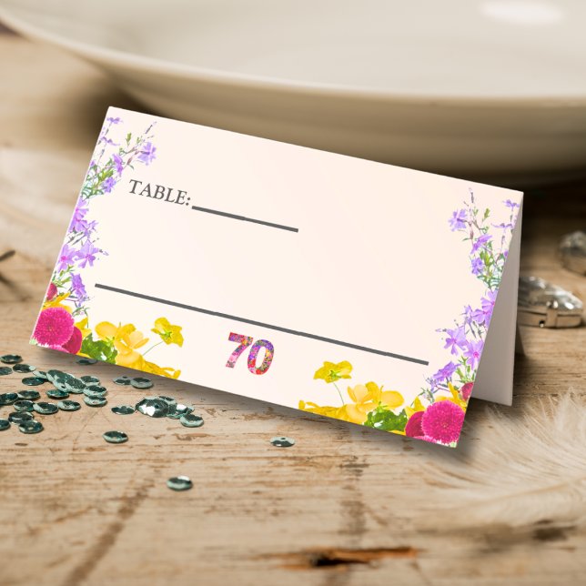 70th birthday floral modern 70 years party elegant place card (Creator Uploaded)
