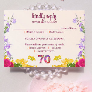 70th birthday floral modern 70 years party elegant RSVP card