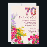 70th birthday floral modern 70 years party thank you card<br><div class="desc">70th birthday floral modern 70 years party Thank You Card. Celebrate a milestone birthday with this beautifully designed 70th birthday thank you card, featuring vibrant floral accents and an elegant "70" graphic. This card offers a heartfelt way to express gratitude to friends and family for their presence and generous gifts...</div>