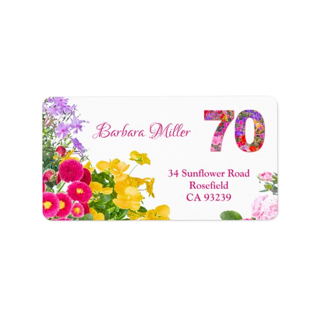 70th birthday floral modern return address labels (Front)