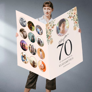 70th Birthday Floral Photo Blush Pink Huge Card