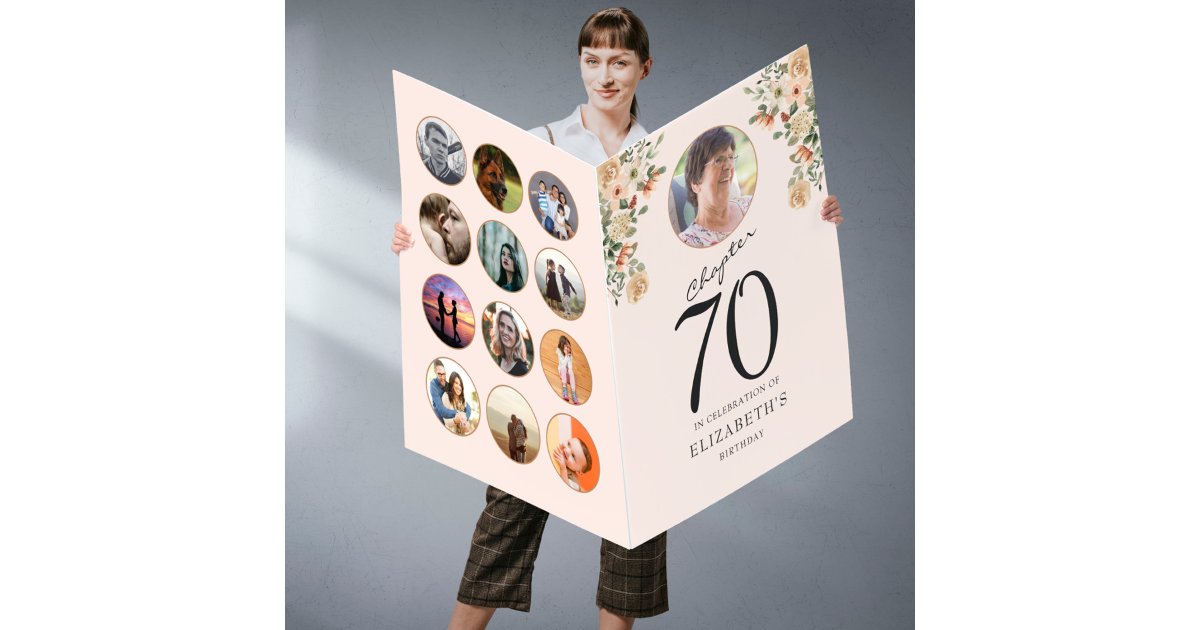 70th Birthday Floral Photo Blush Pink Huge Card | Zazzle