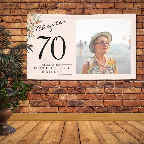 70th Birthday Floral Pink Photo Banner